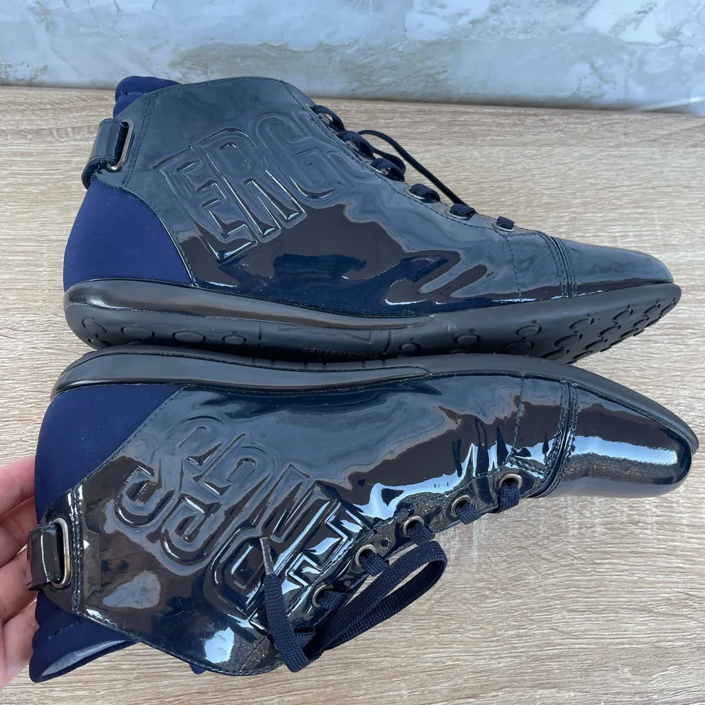 Bikkembergs Navy Patent Leather High Top Sneakers Streetwear size 40/ 9.5 Blue - Image 4