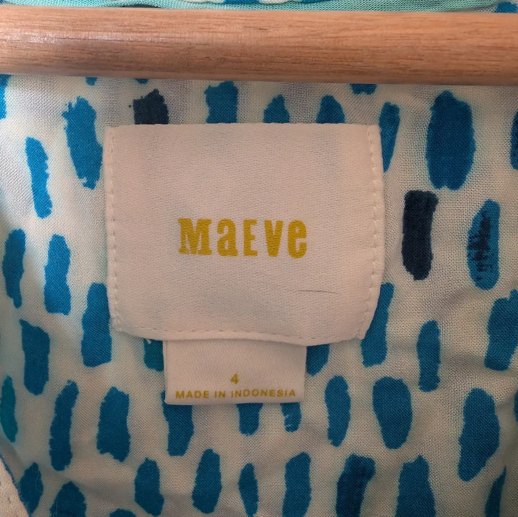 Maeve Sleeveless V-Neck Button Down Blouse Women's 4 Blue/White - Image 3