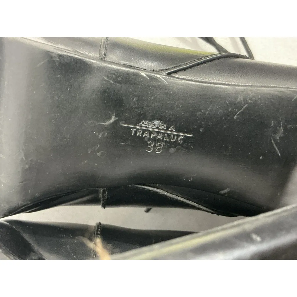 Womans Zara Trafalue 7.5 (38) Black Faux Leather Lace Zip Platform Combat Boots - Image 9