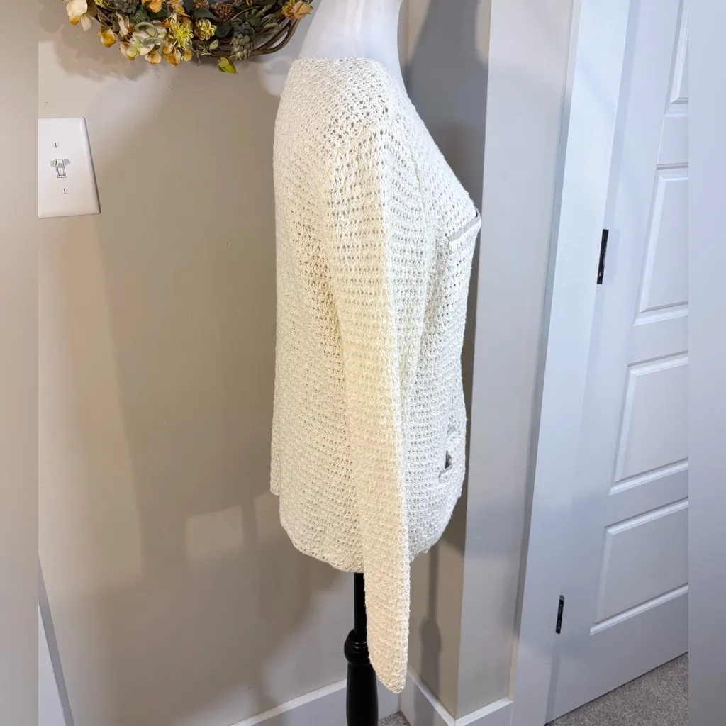 Vntg Pendleton Hong Kong Linen Cotton Open-Knit Cardigan Grosgrain Trim Sz L🧡 - Image 6