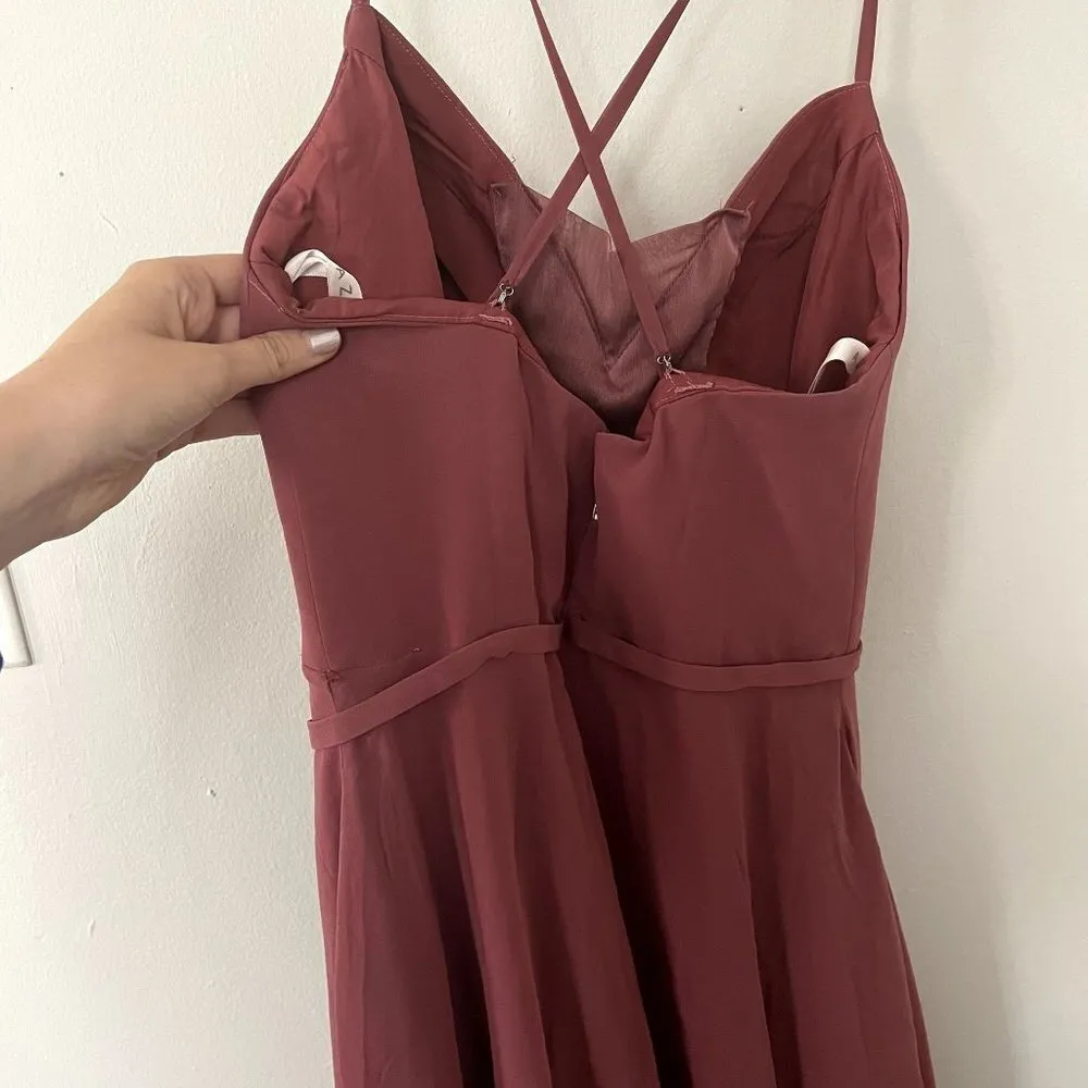 Azazie maroon pink dress criss cross back spaghetti straps formal c bridesmaid - Image 4