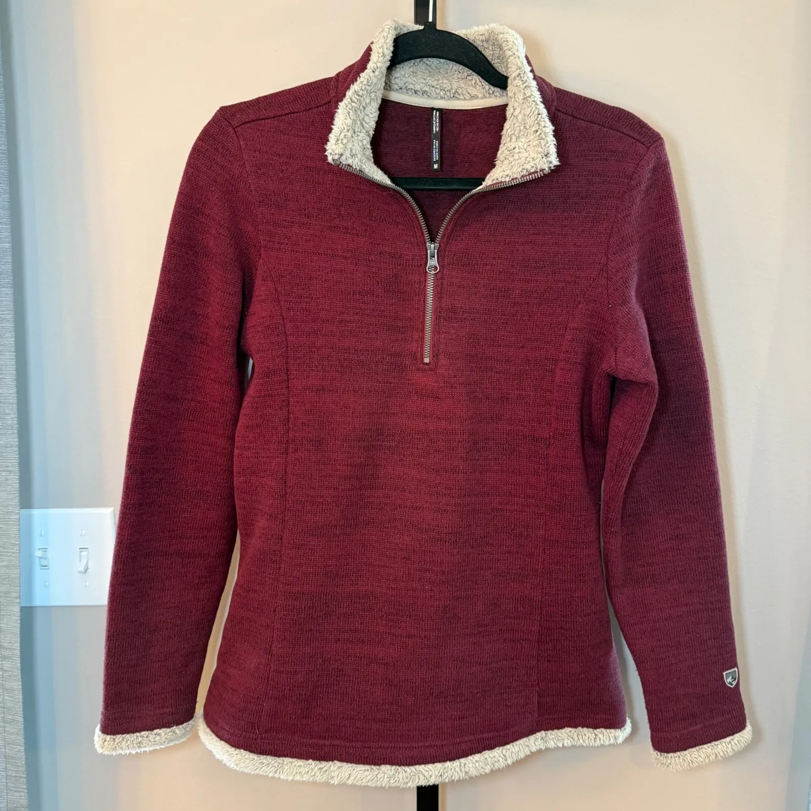 Kuhl‎ Alaska 1/4 Zip Pullover Maroon Knit Fleece Sweater Size Medium - Image 2