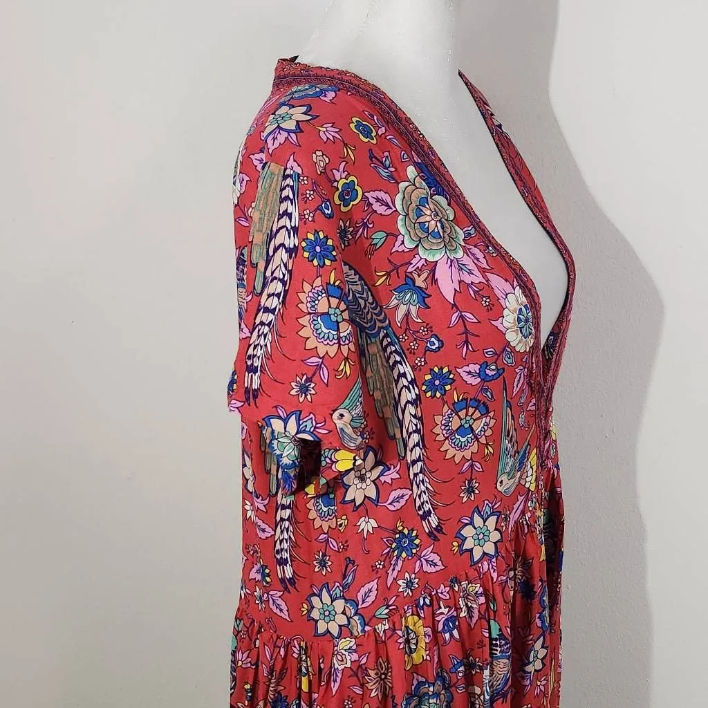 R. Vivimos Dark Pink Boho Floral Dress Size Medium NWT Floral Pink Dress - Image 6