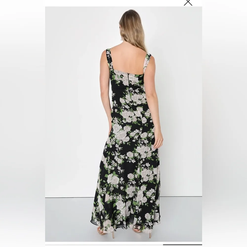LULU’s Unforgettable Charm Black Floral Off-the-Shoulder Maxi Dress - Image 2