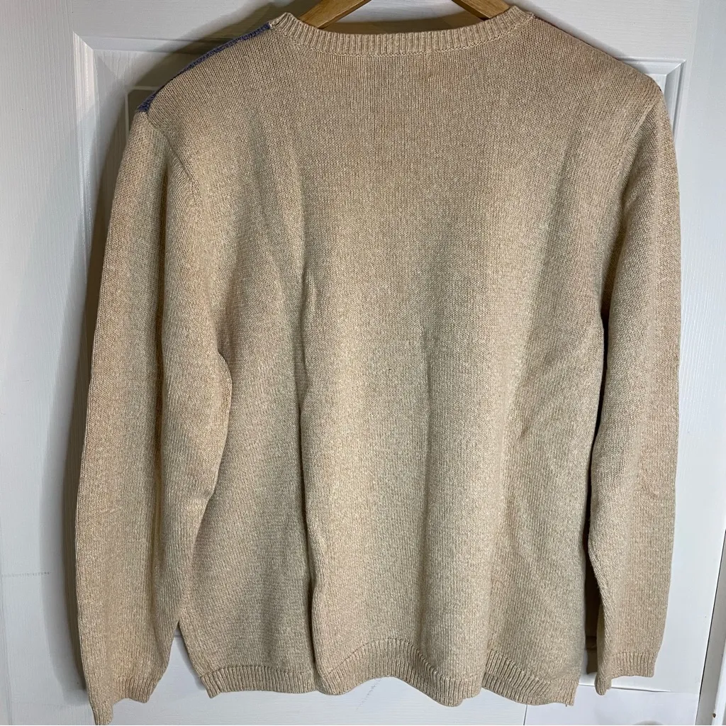 Vintage Alfred Dunner Tan Knit Sweater with Patch Floral Design Size XL granny Blue - Image 5