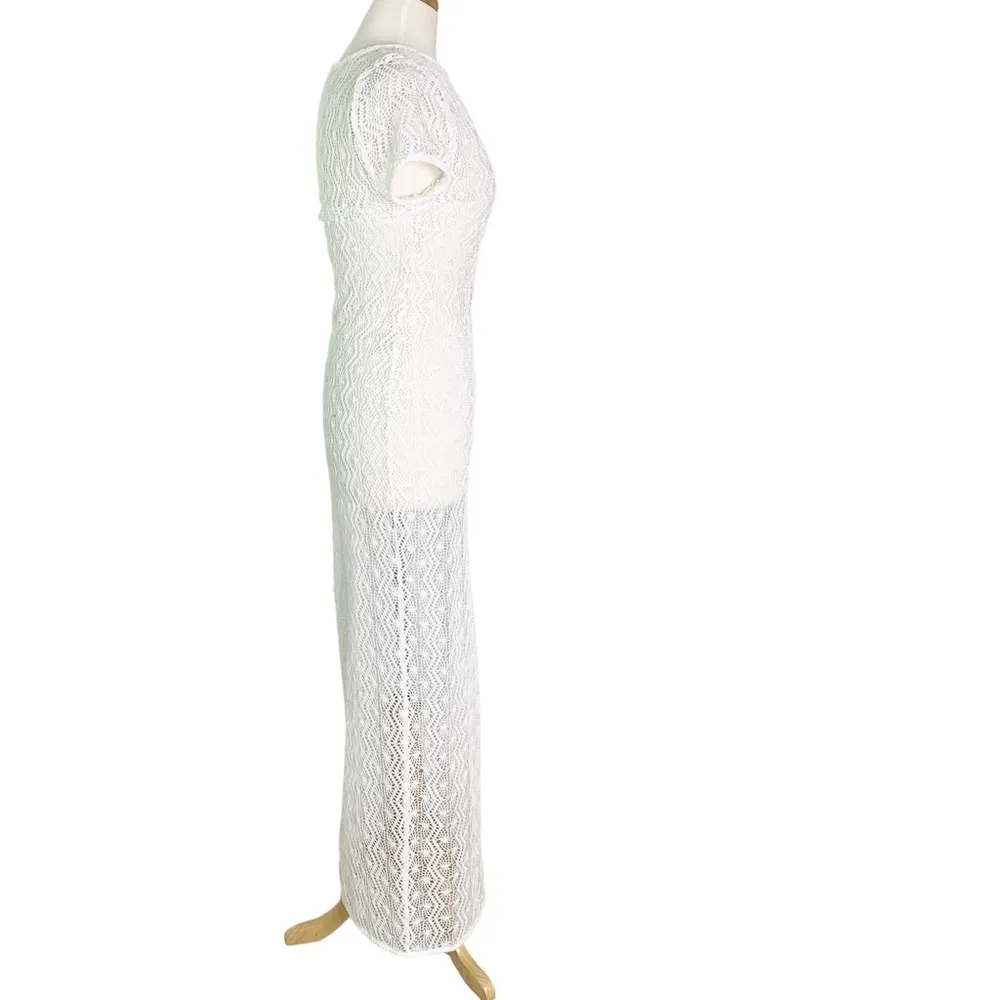 Lovers + Friends Crochet Short Sleeve Maci Cover Up Dress White Size M - Image 9