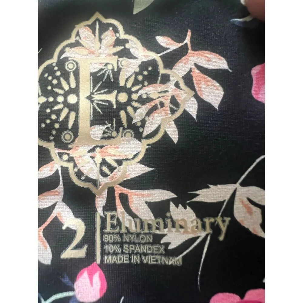 Eluminary Black Rose Pink Floral Print Leggings w Pockets Fits Sizes 10 - Image 3