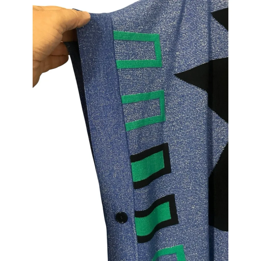 ASHRO Open Shawl Poncho Cardigan Sweater Womens XL Metallic Blue Green Black NWT - Image 6