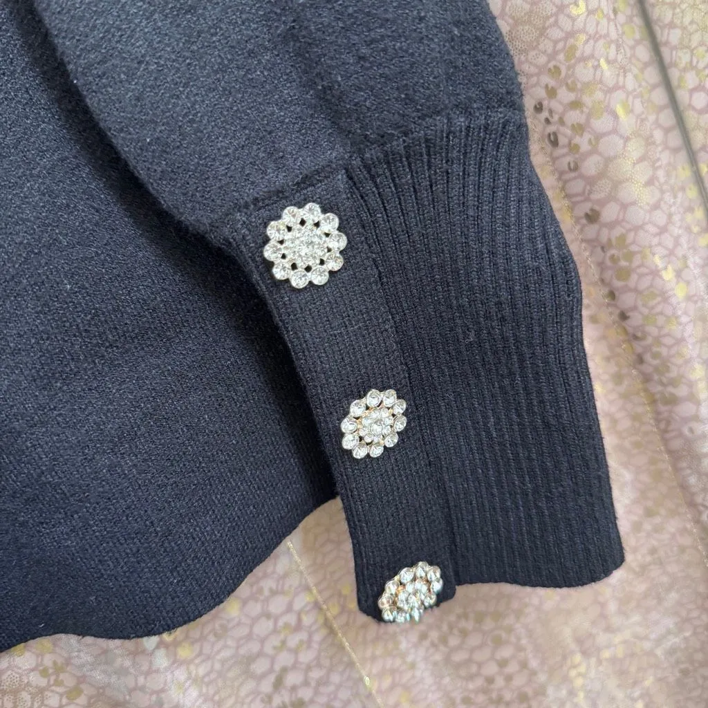 Tahari Black Soft Cozy Mockneck Rhinestone Sleeve Sweater XL - Image 5