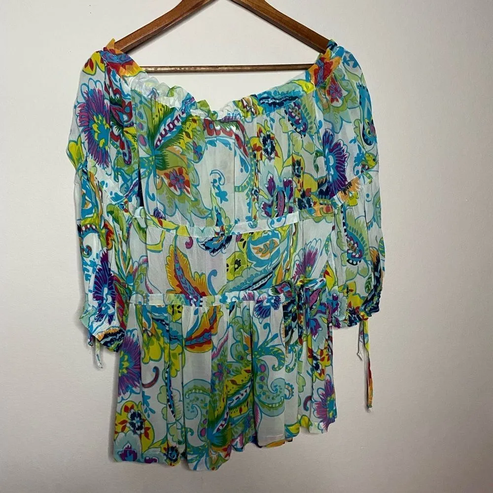 NWT Sheer Maeve Anthropologie Frankie Off-The-Shoulder Blouse Colorful SZ Small - Image 7