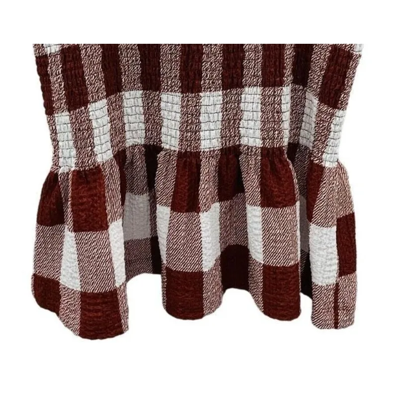 NWT Ann Taylor Loft Smocked Checker Peplum Stretchy Tank XS Copper White #4030 - Image 5