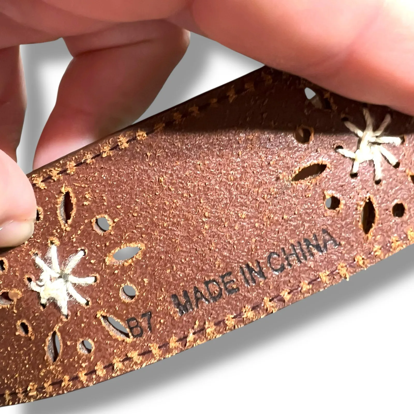 Womens Genuine Leather Belt Floral Accent Buckle Closure Brown Large 33 to 36 - Image 9