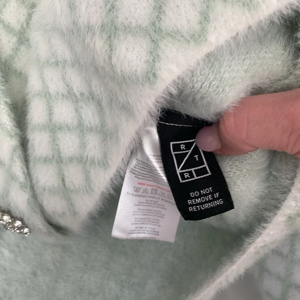 EEUC Louna Diamond Knit Cardigan Cropped Soft XS 🥰 Green - Image 7