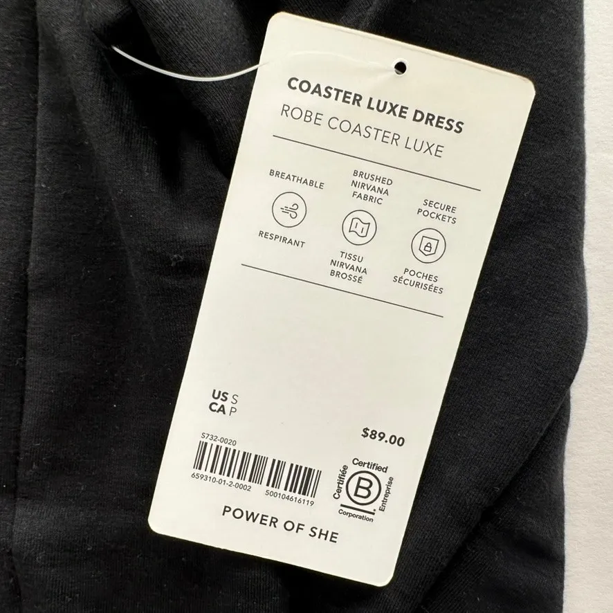 Athleta Coaster Luxe Dress Black Size Small NEW Knee Length Casual Loose Pockets - Image 4