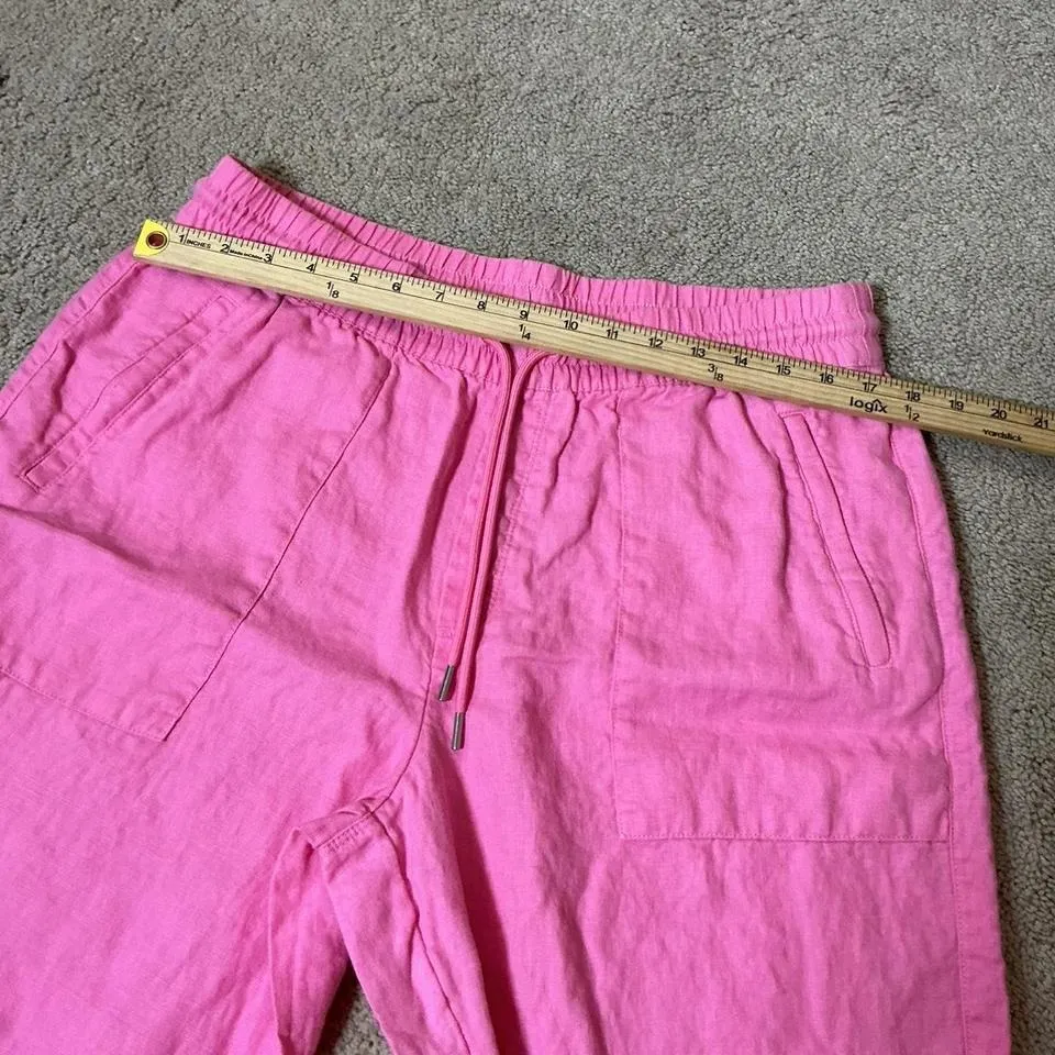 Athleta Pink Linen Blend Drawstring Wide Leg Pants Women's Size L Casual Comfort - Image 5