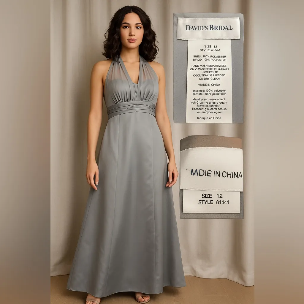 David’s Bridal Silver Halter Formal Gown Size 12 | Elegant A-Line Evening Dress - Image 2