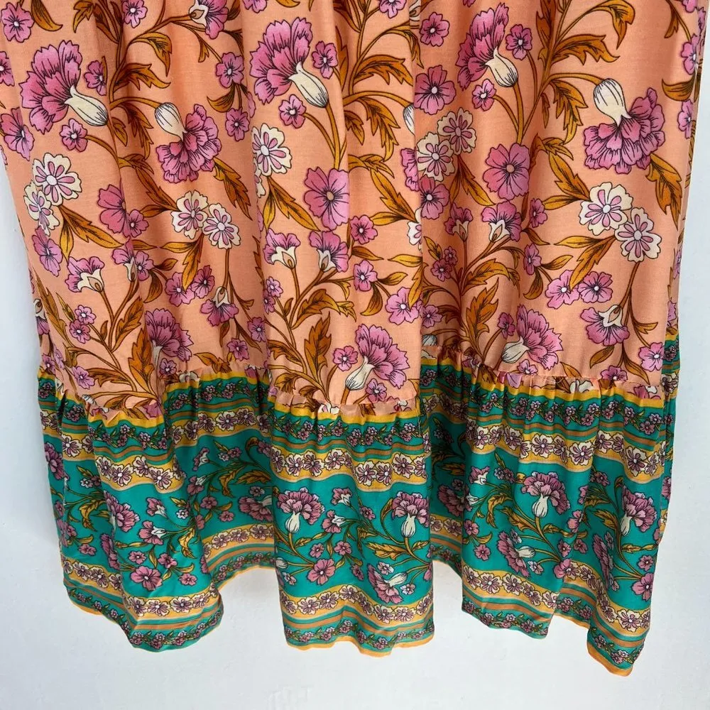 NWT  Floral Tiered Boho Dress Orange Short Sleeves Size Small S NEW T1724 - Image 13