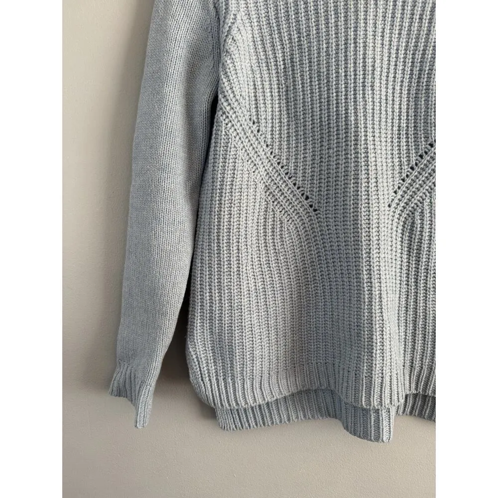 J. Crew Baby Blue Pointelle Chunky Knit 100% Wool Crewneck Sweater Women’s Small - Image 4