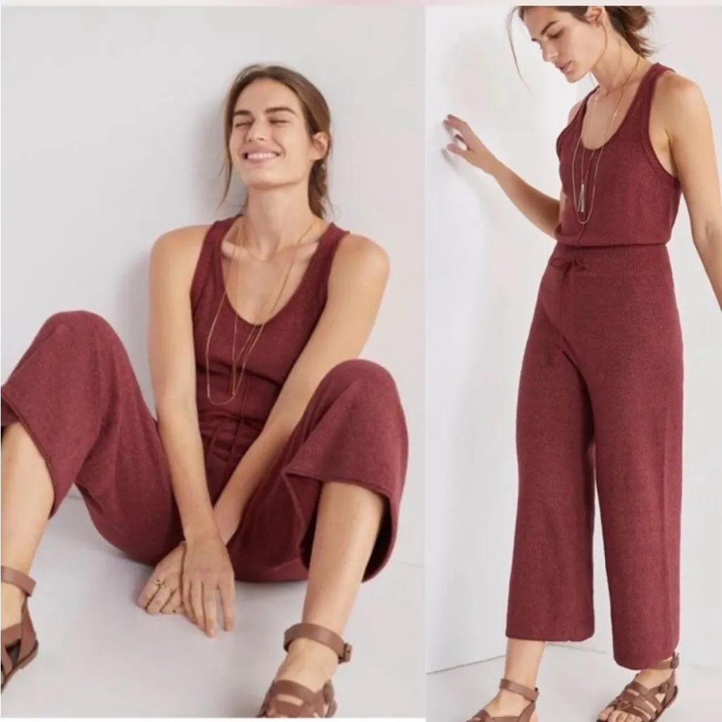 Anthropologie Daily Practice Cropped Knit Wide Leg Jumpsuit XS Auburn - Image 2