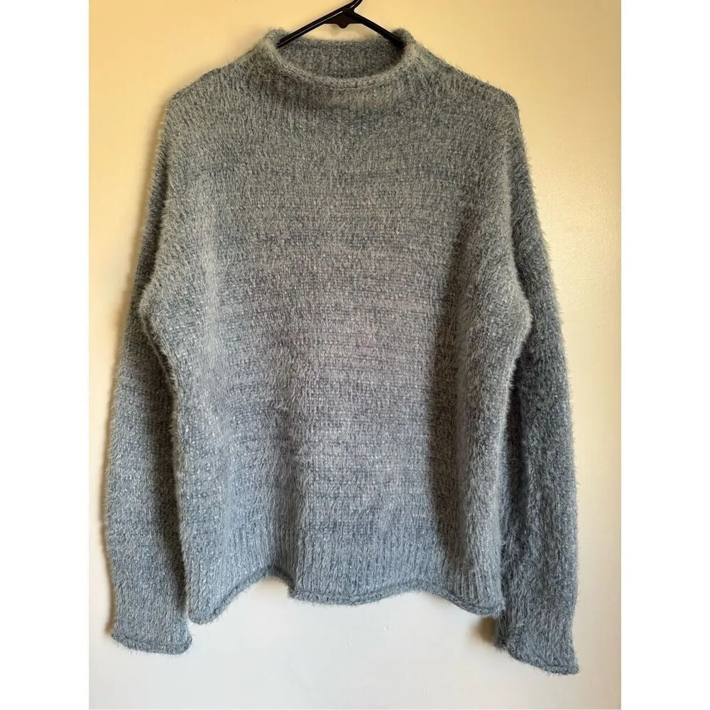 Rachel Zoe blue mock turtleneck soft fuzzy knit sweater sz L coastal granny cozy - Image 2