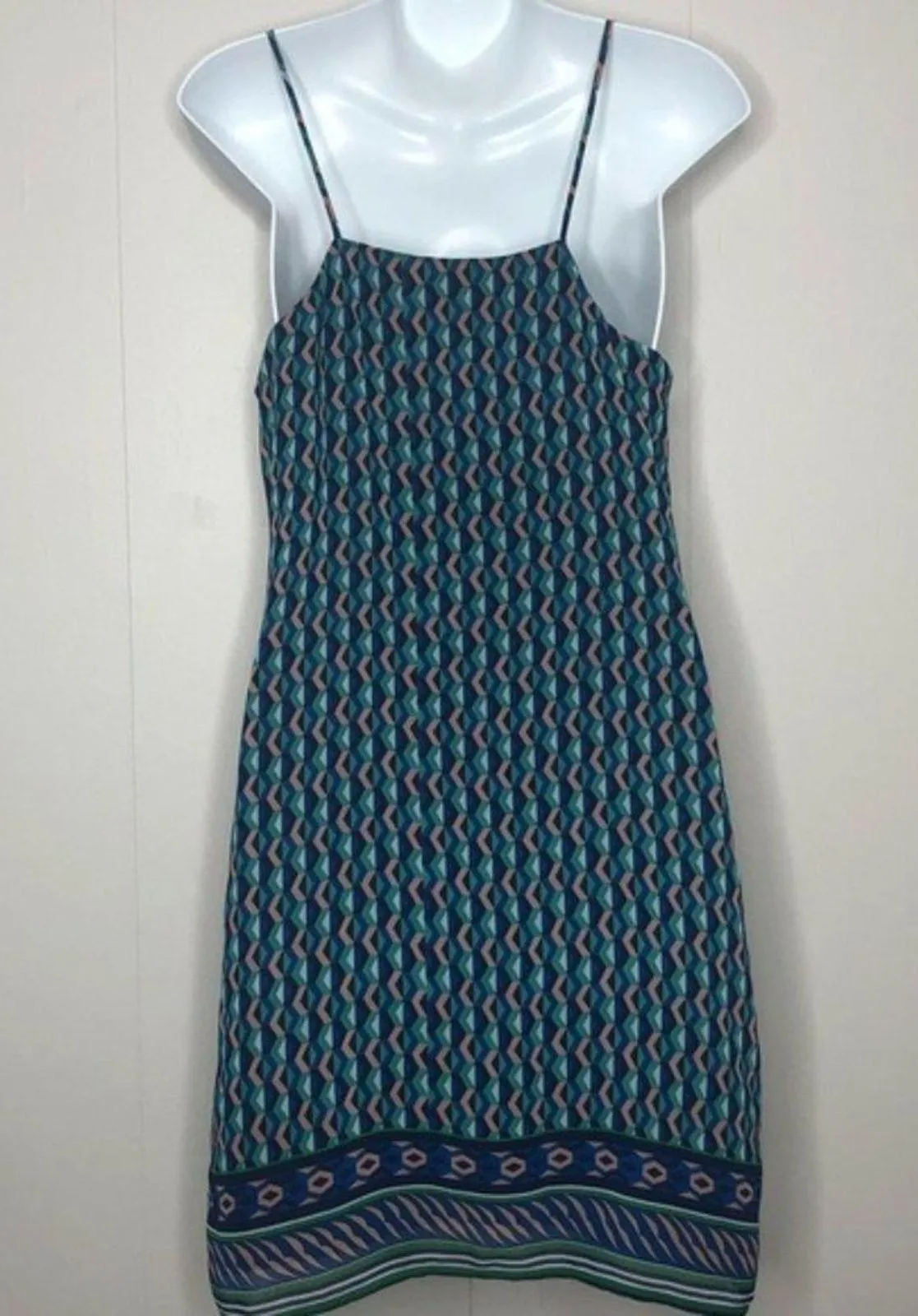 MAEVE ANTHROPOLOGIE Silk Slip Dress Womens Size Small Geometric Print Mini Boho - Image 6