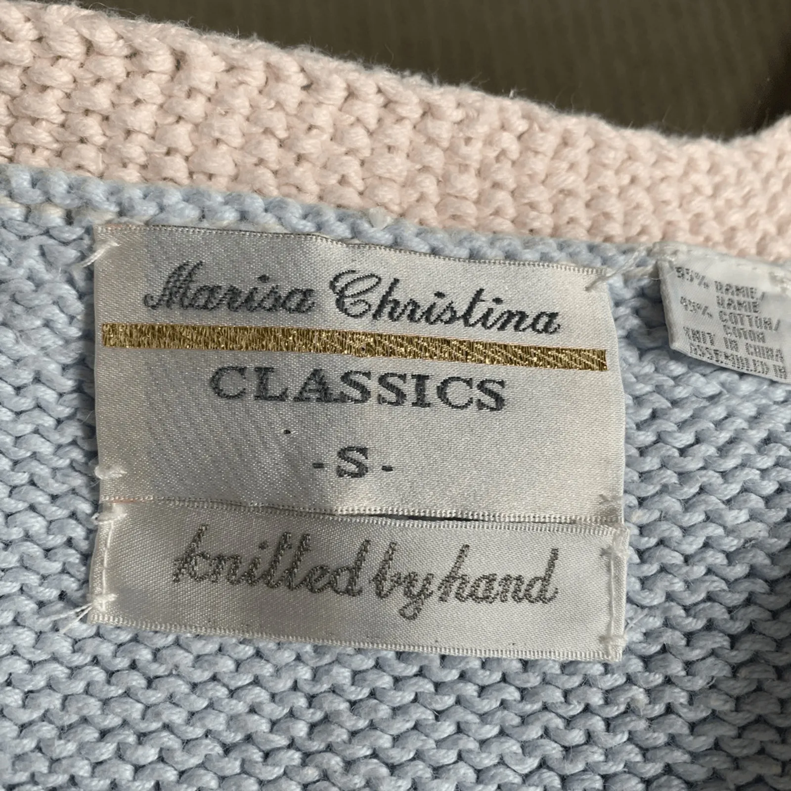 Vintage 90s Hand Knit Bunny Sweater Vest Pastel Blue Spring Size Small Whimsical - Image 8