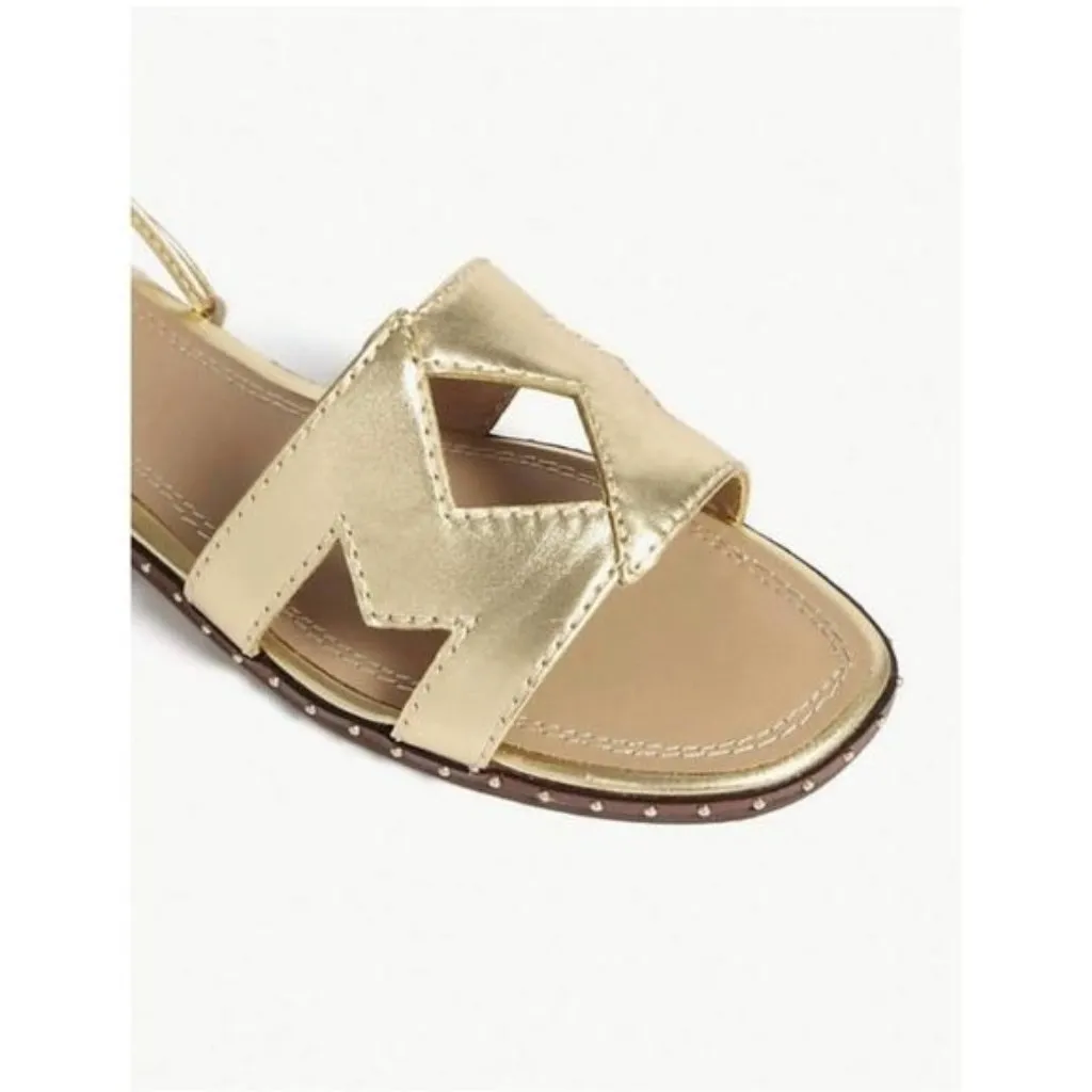 NWT Maje Fio Leather Metallic Ankle Tie Sandals 36 Gold 5.5 Cutout Lace Up Studs - Image 11