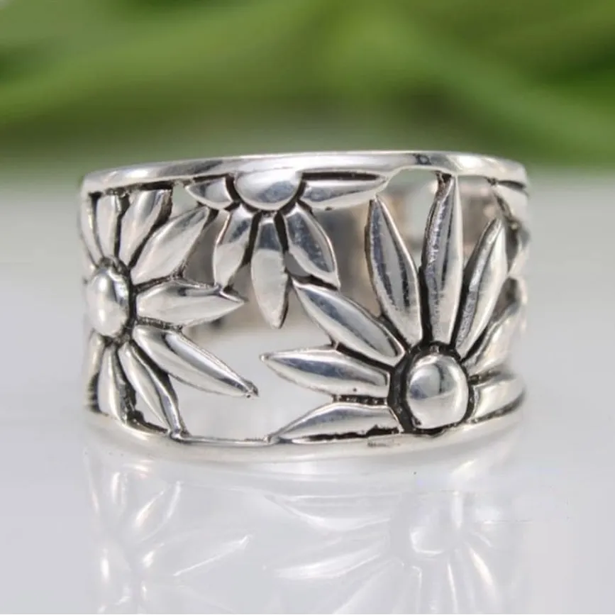 🌼🌼🌼BOGOHO 🌼🌼🌼Floral Silver Cuff Bracelet and Matching Ring Set - Image 6