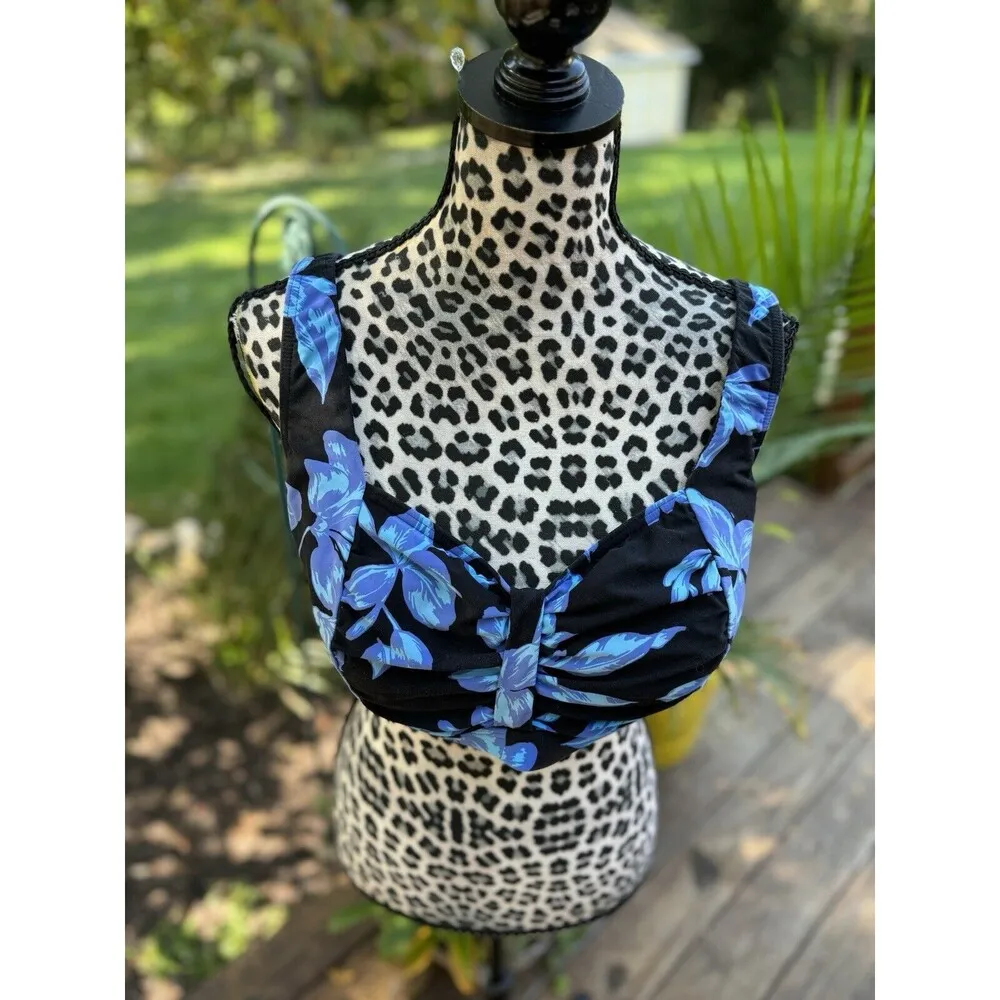 Lands' End  Blue + Black Tropical Floral Underwire Bikini Top Plus Size 16W - Image 3