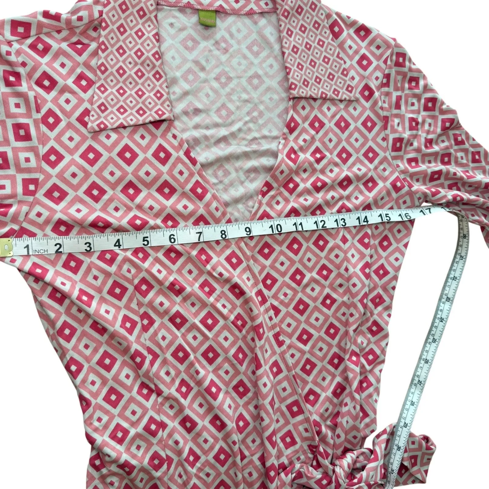 Omnia Pink Diamond Print‎ 100% Silk Midi Wrap Dress US 8 Collared Career - Image 12