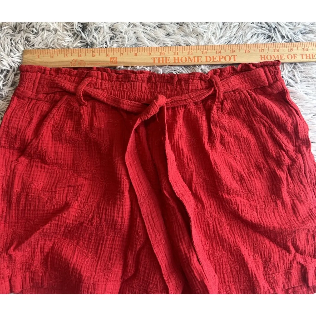 Knox Rose Shorts Red Eyelet Smocked Waist Belted Size‎ XXL  Cotton Beach Event - Image 6