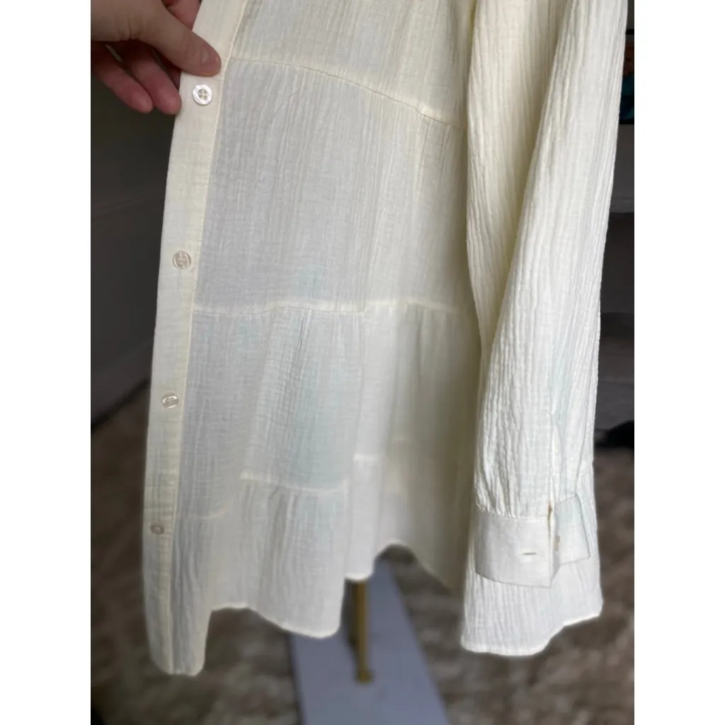 Cloud Ten Cotton Mini Dress Cover Up Cream Button Down Resort Vaca Yacht Travel - Image 5