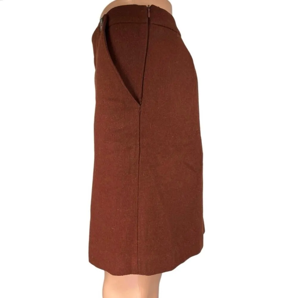 Cynthia Rowley Women's Brown Wool Zipper Knee Length Straight Pencil Skirt Sz 6 - Image 2