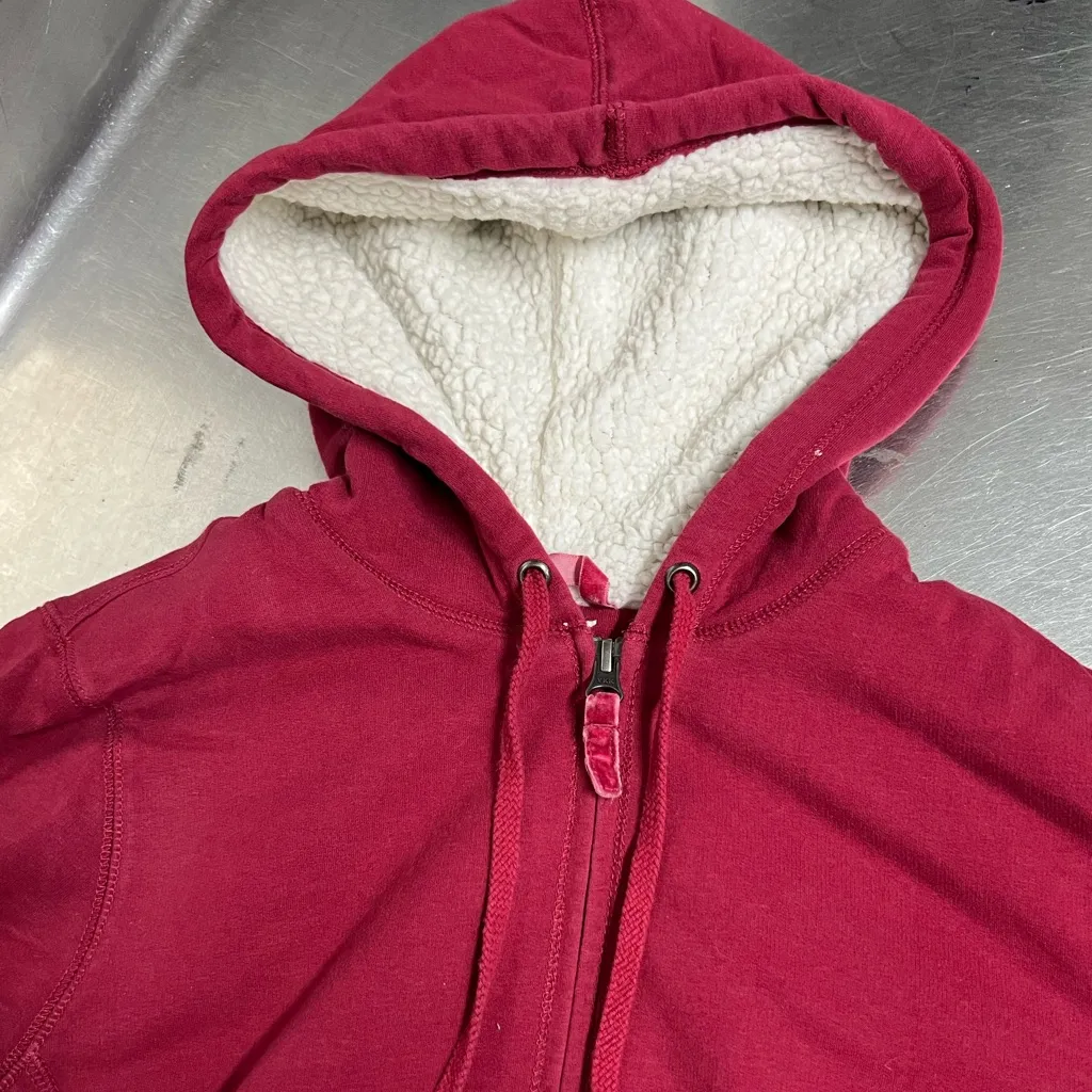 L.L Bean Womens Red Sherpa Lined Zip Hoodie Jacket - Image 3