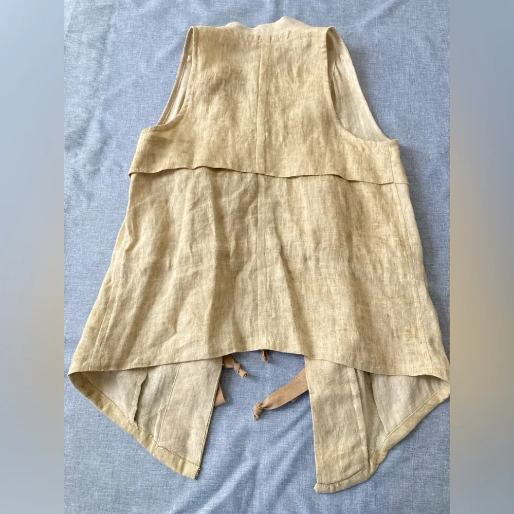 KOCH 100% Linen‎ Vest Safari Utility Coastal Old Money Tie Front Pockets XS - Image 8