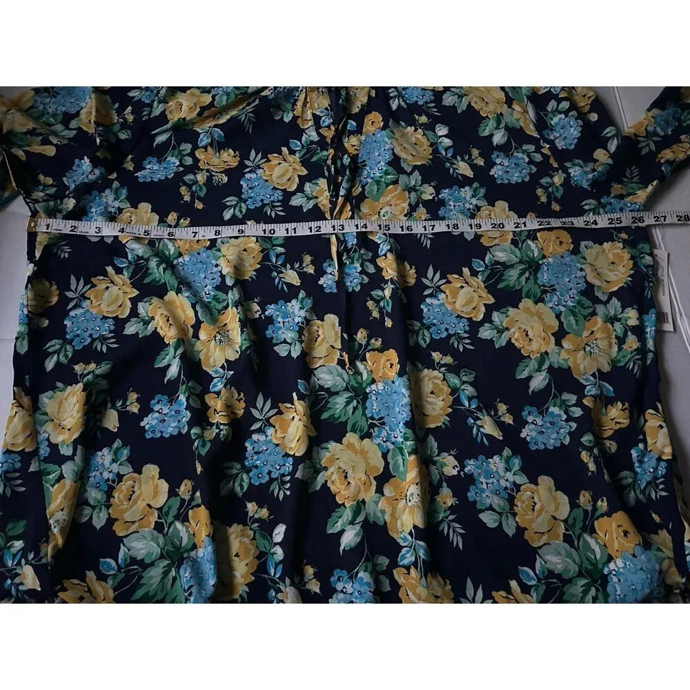 Counterparts Blue Yellow Floral Front Tie Blouse Size 3X - Image 8