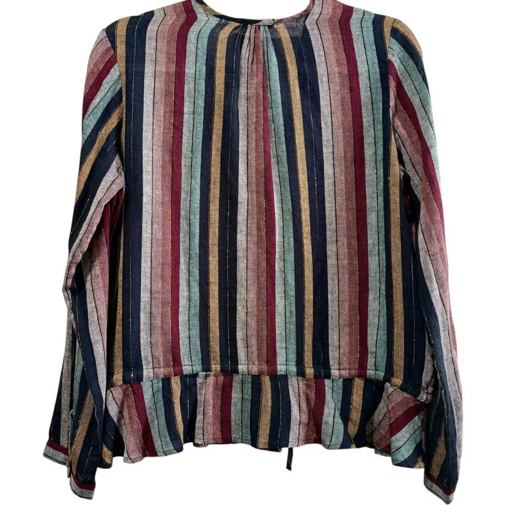 RAILS Beaux Blouse Varadero Striped Button Front Metallic Thread Peplum‎ Top SM - Image 6