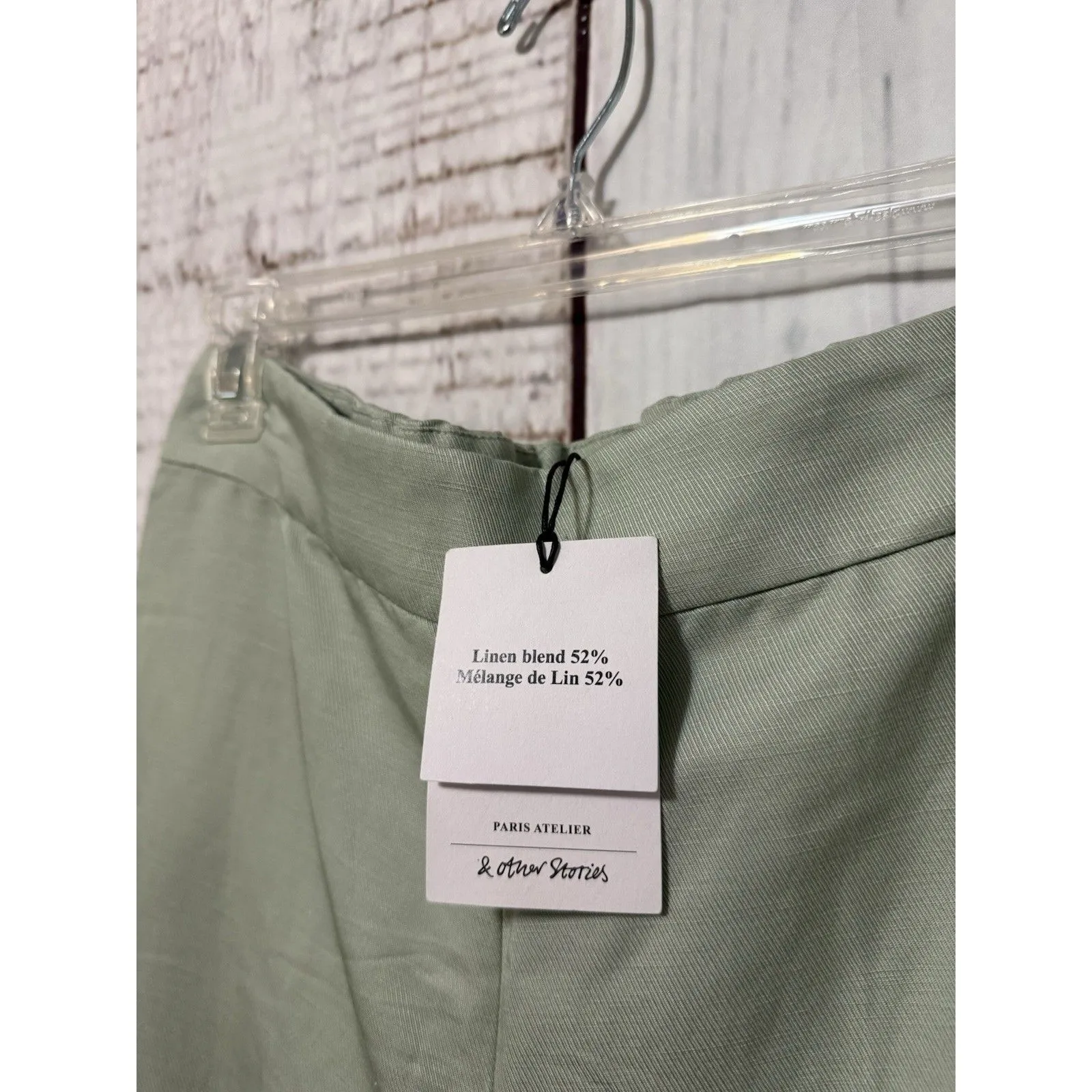 NWT & Other Stories HR Wide Leg Linen Blend Trouser Pants Green Size 6 - Image 3