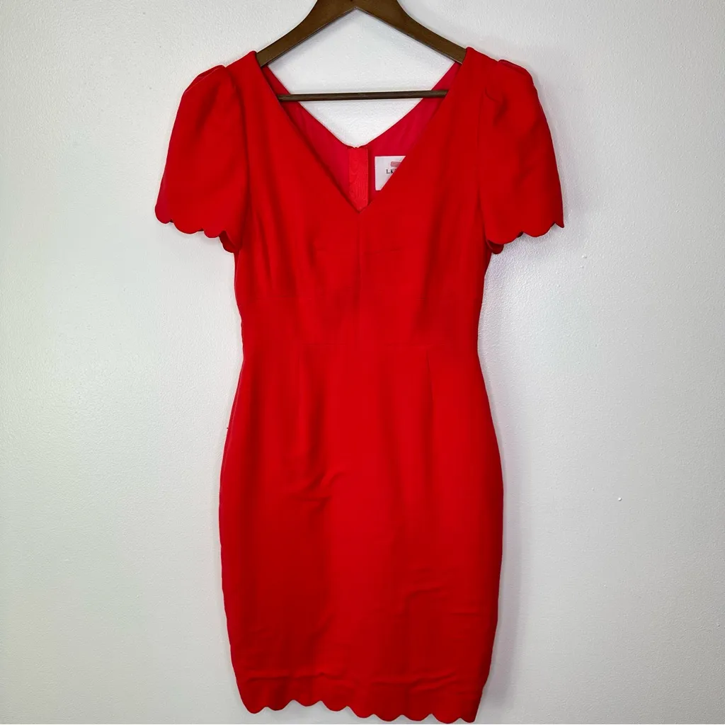 L.K. Bennett‎ Enid V-Neck Scalloped Trim Sheath Dress Size 6 - Image 3