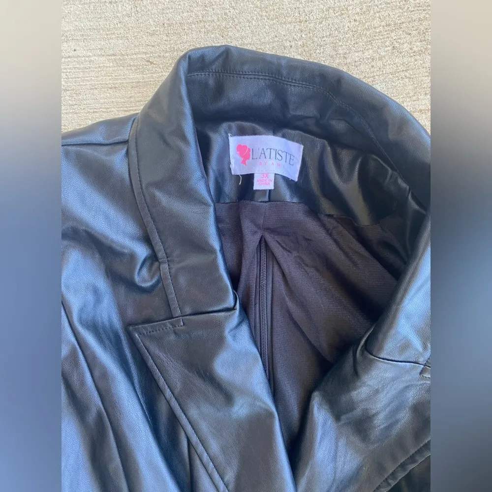 L’ATISTE Faux Leather Black Bodysuit, Size 3X - Image 2