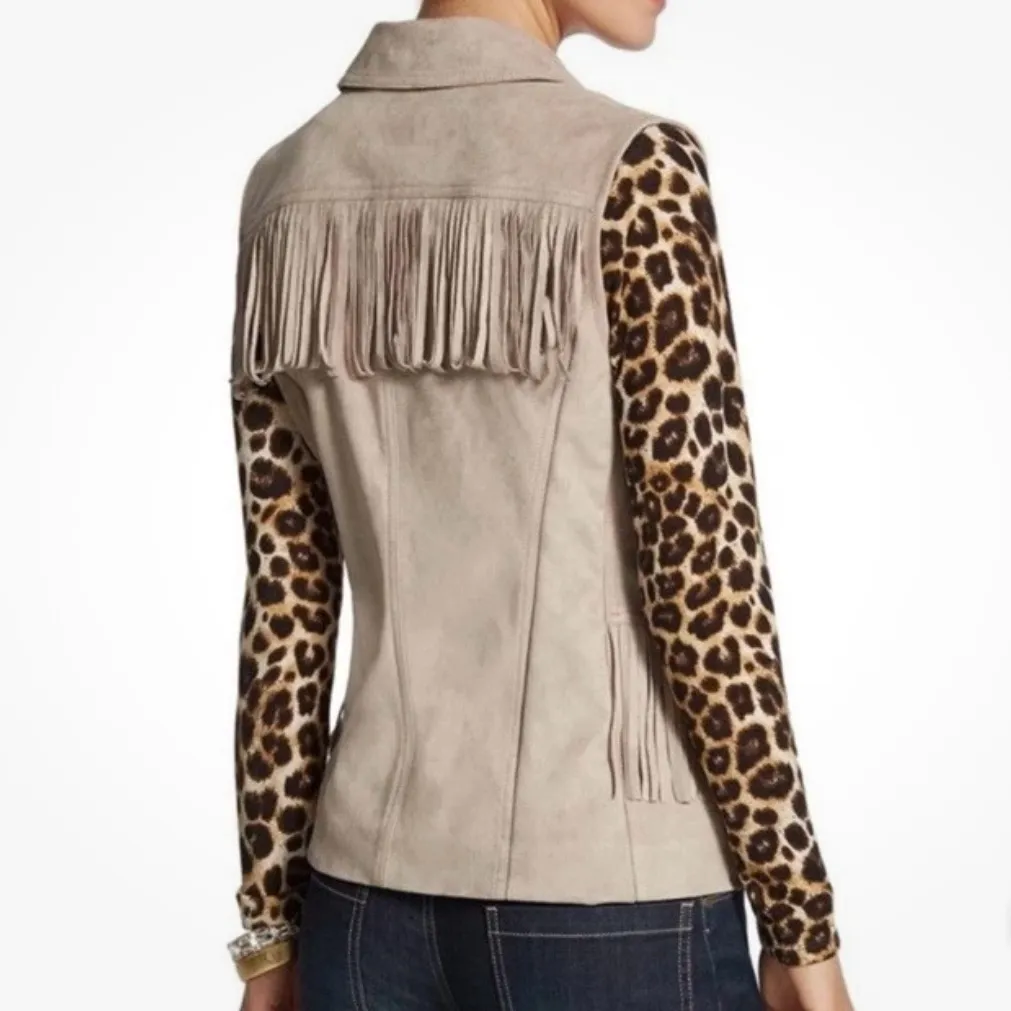 Chico’s Faux Suede Fringe Bohemian Vest Women’s Size 2 US L/12 Tan Festival - Image 2