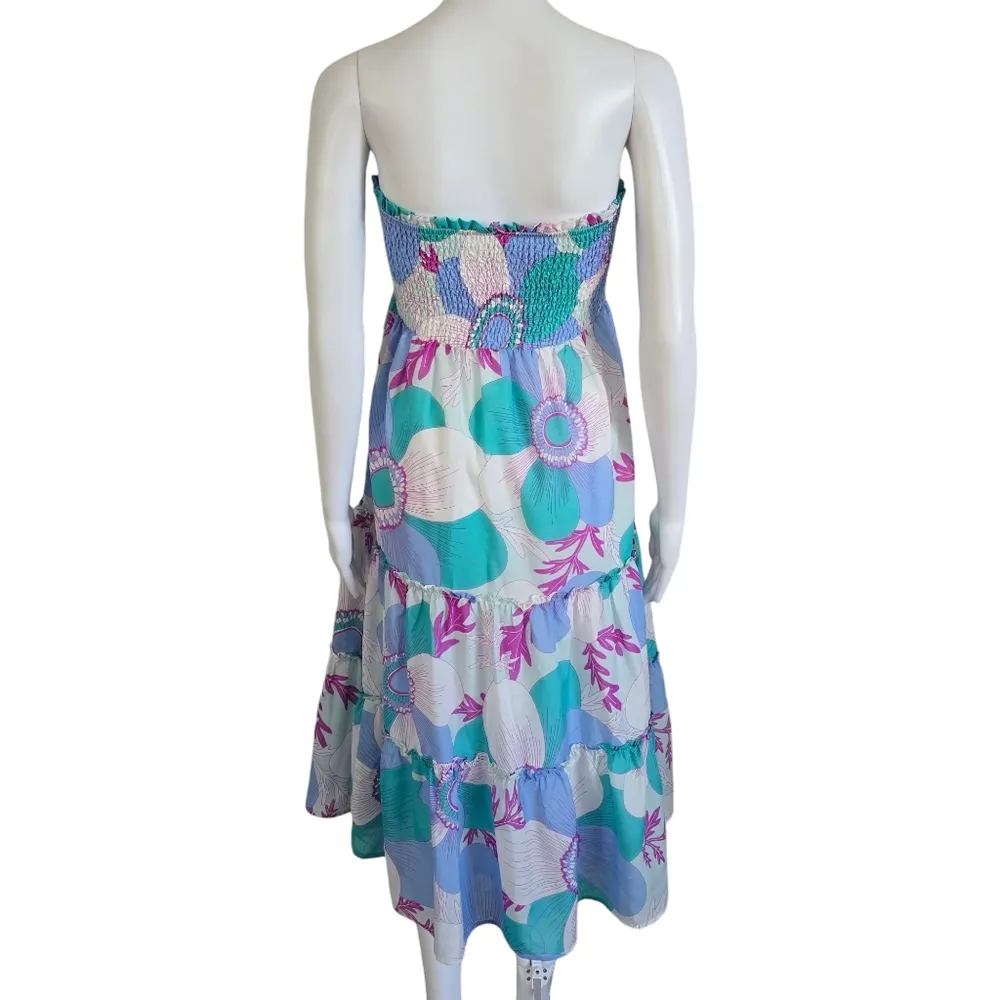 J. Marie Mia Rae Cornflower Blue Multi Floral Strapless Skirt/Dress Size Medium - Image 5