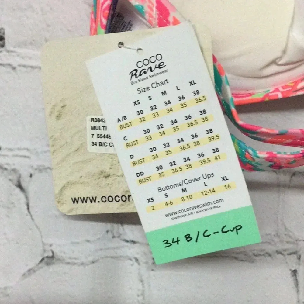 NWT  34B/C halter push-up bikini top bright ruched pink orange - Image 9