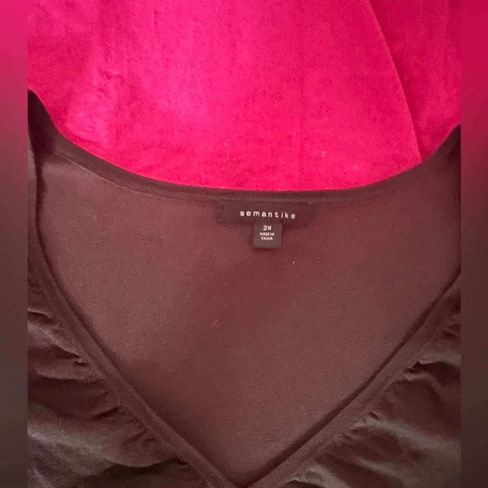 Vtg Y2K Silk Blend Semantiks Short Sleeved Sweater in Mocha, Size 2X, NWOT Brown - Image 2