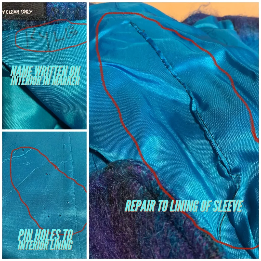 VINTAGE 1980'S GEORGE DAVID FASHIONS TURQUOISE & PURPLE PLAID MOHAIR COAT (14) - Image 11