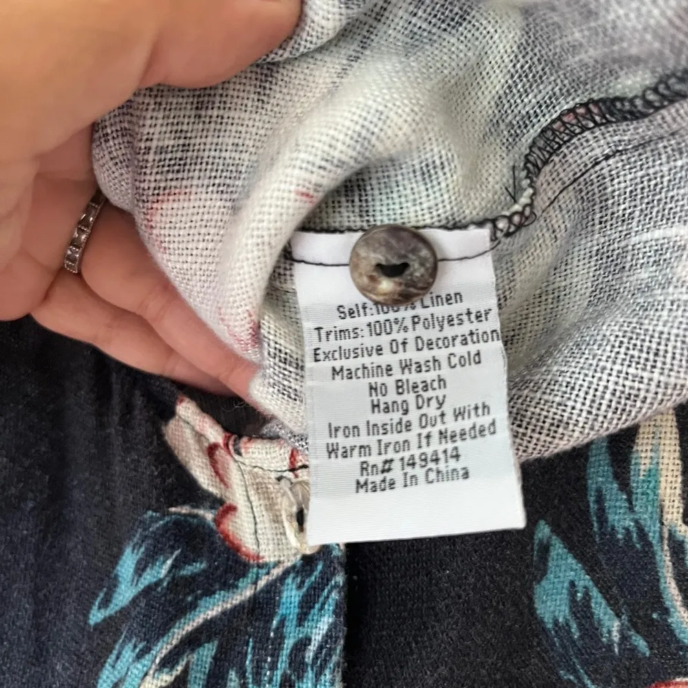 Johnny Was Sz S Tall Black Floral Linen Tank Jumpsuit Button Down Hand Pockets - Image 14