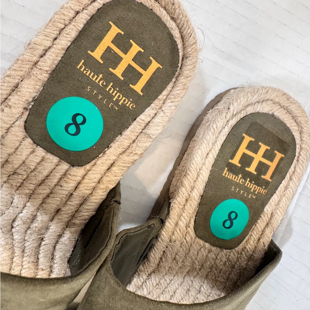Haute Hippie Green Faux Suede Slip On Espadrille Sandals Women’s 8 Beachy Shoes - Image 6