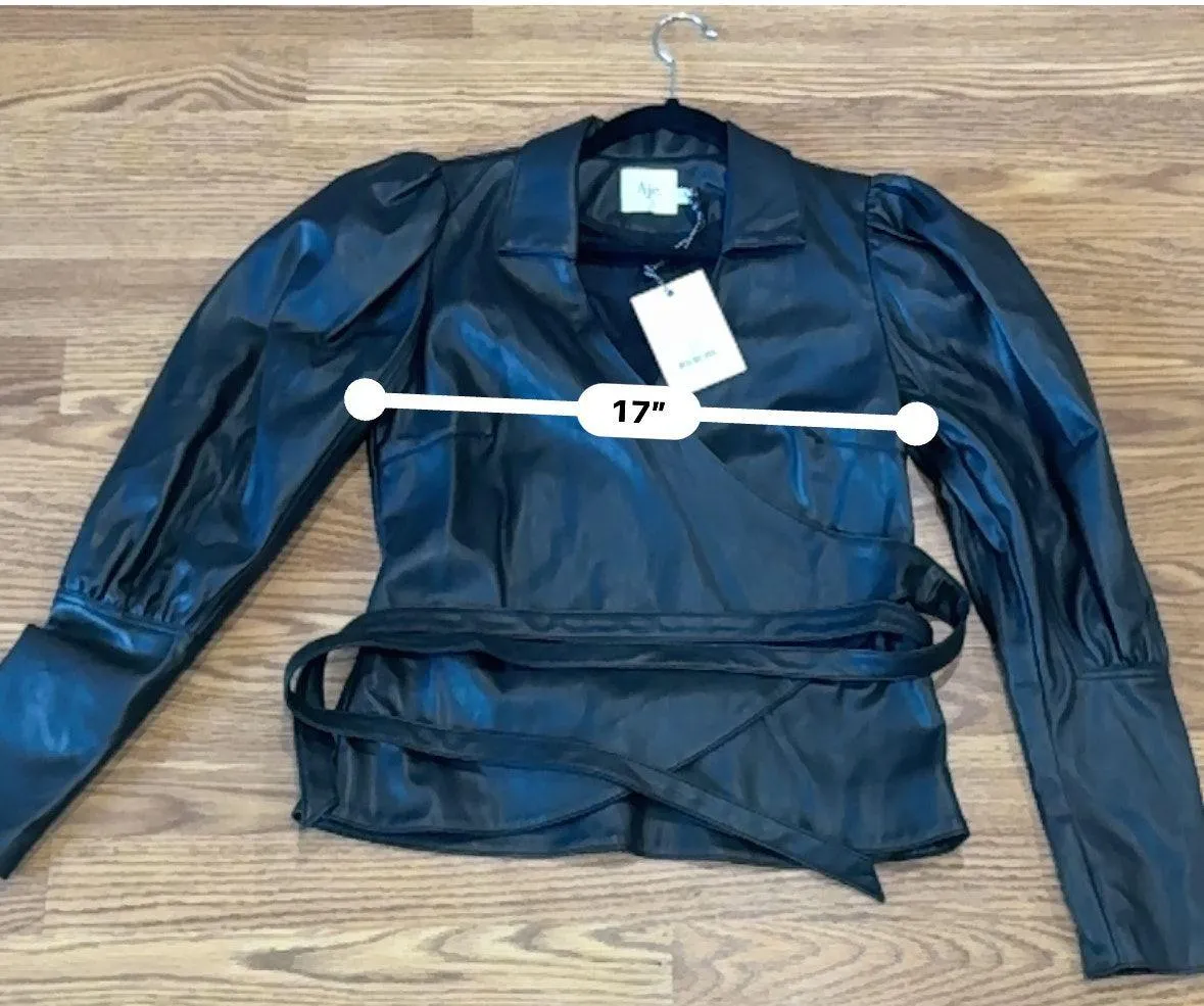 AJE. faux leather Idyllic Wrap Long sleeve Top in Color Black size 12 / Us 8 - Image 9
