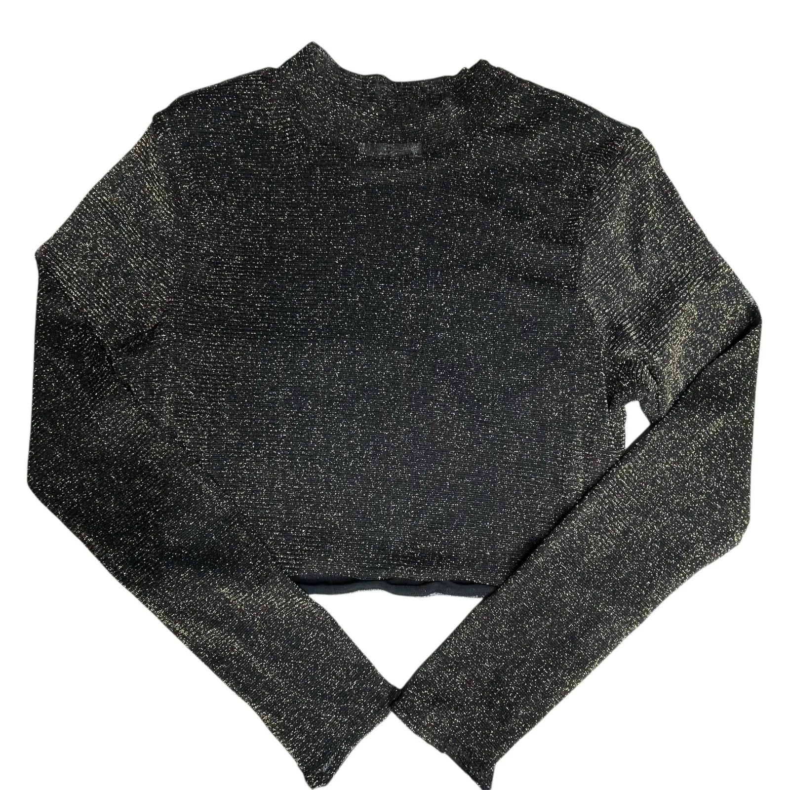 Lovers + Friends Riya Top size M Black Gold Glitter Sheer Mesh Cropped - Image 8