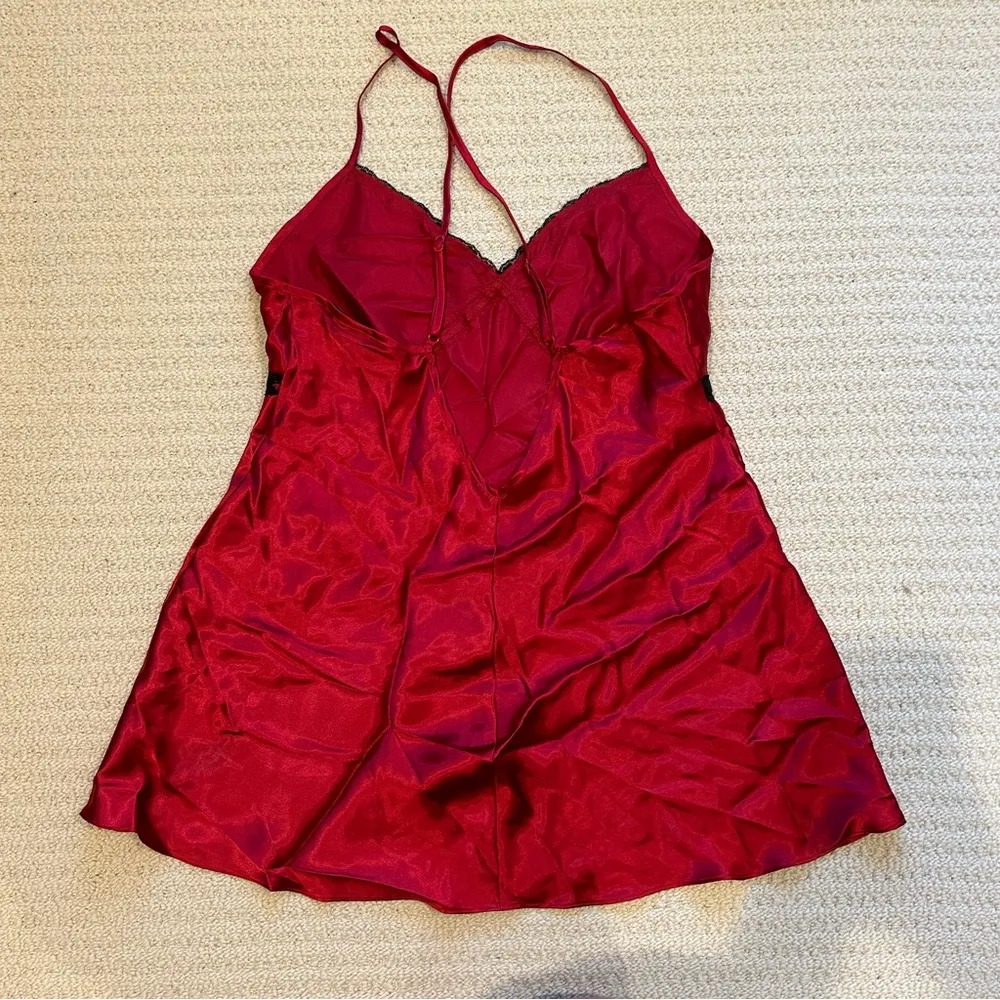 Red Lace Trim Slip Dress Size L - Image 3
